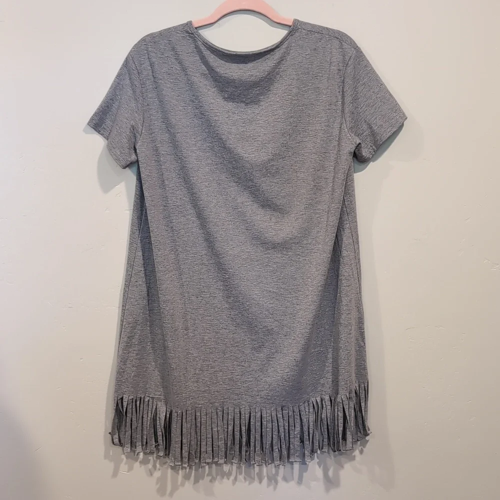 SHEIN Gray Short Sleeve Tee Shirt Style Fringe Hem Mini Casual Lounge Dress M